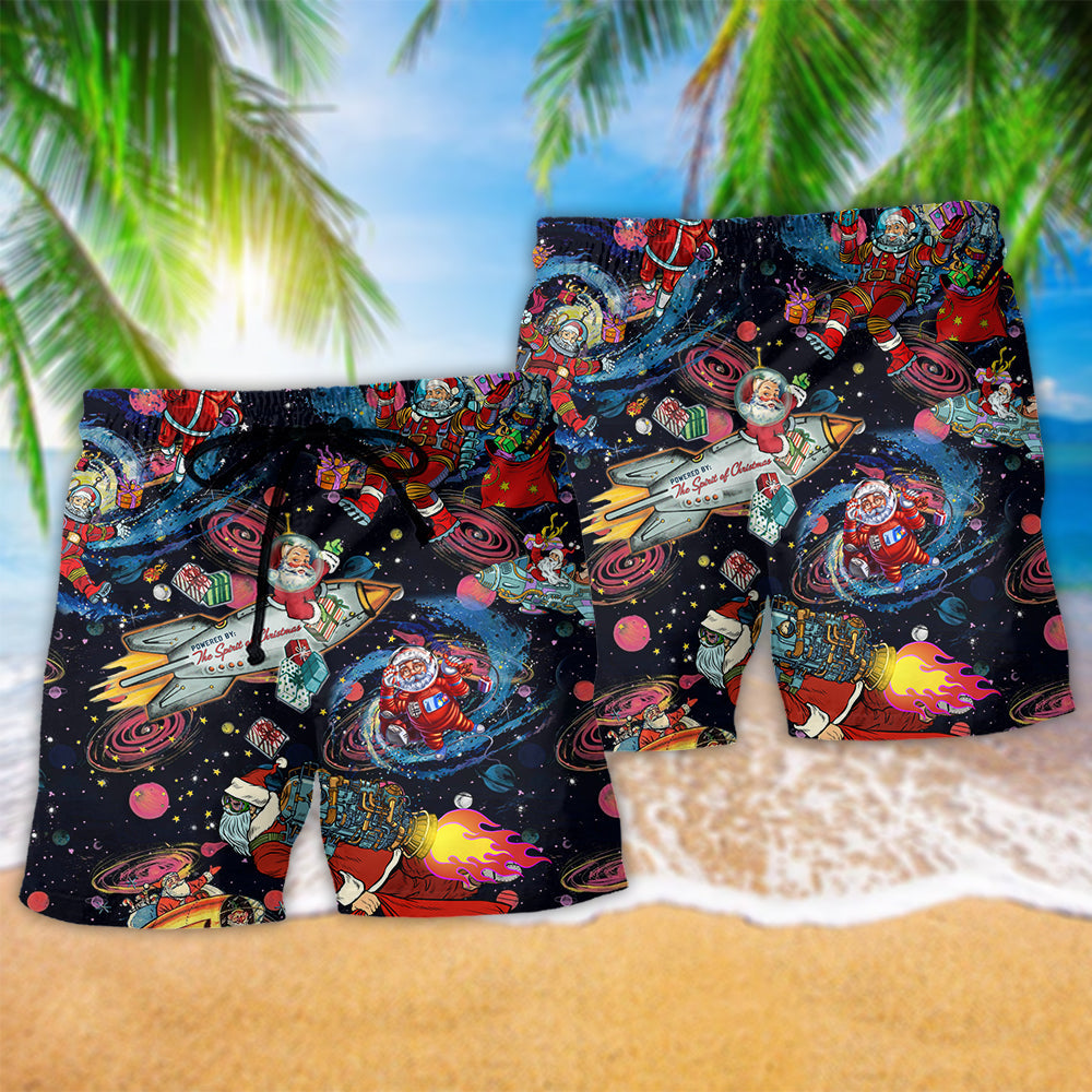 Christmas Santa In Space Beach Shorts Design Detail For Coastal Escapes And Daily Wear