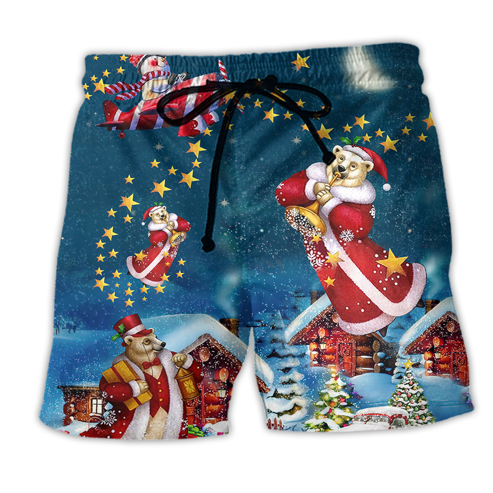 Christmas Bear Happy Santa Beach Shorts Print Detail For Thoughtful Gift Giving