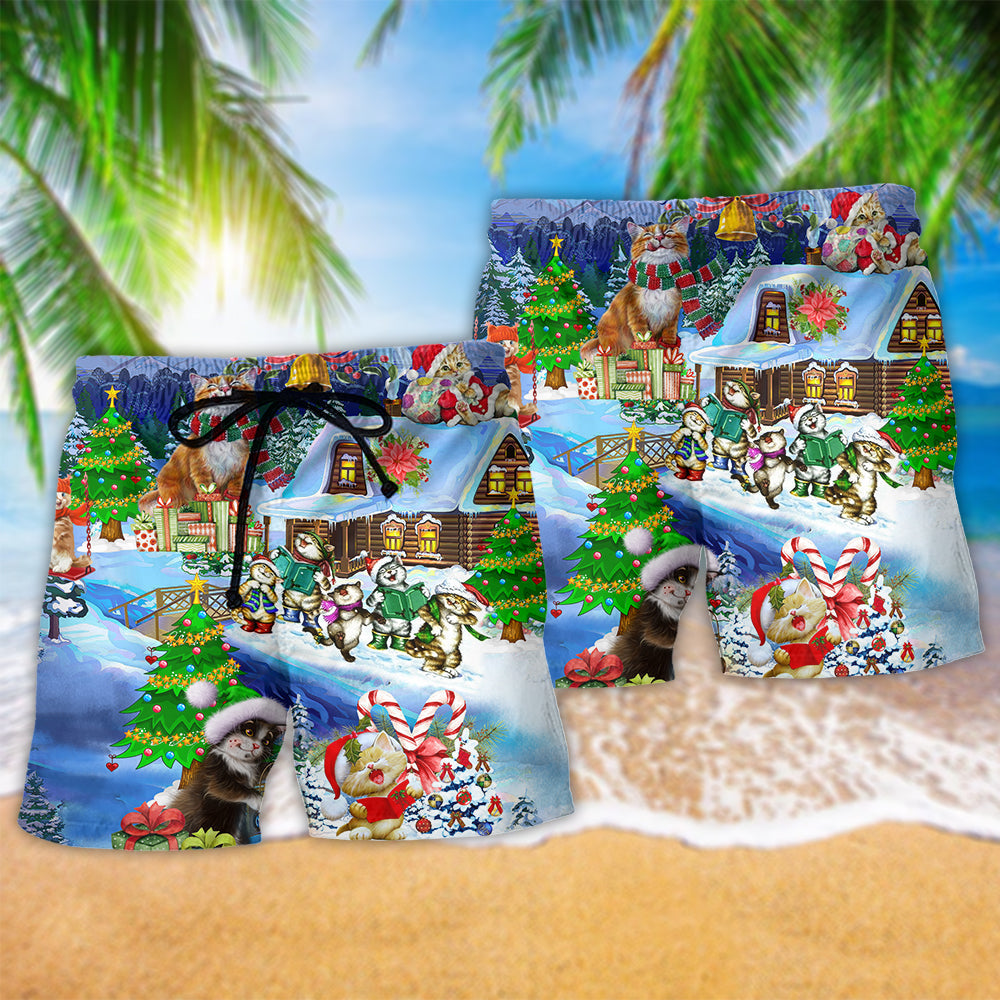Christmas Cats Santa Love Gift Hawaiian Print Beach Shorts For Seasonal Summer Travel