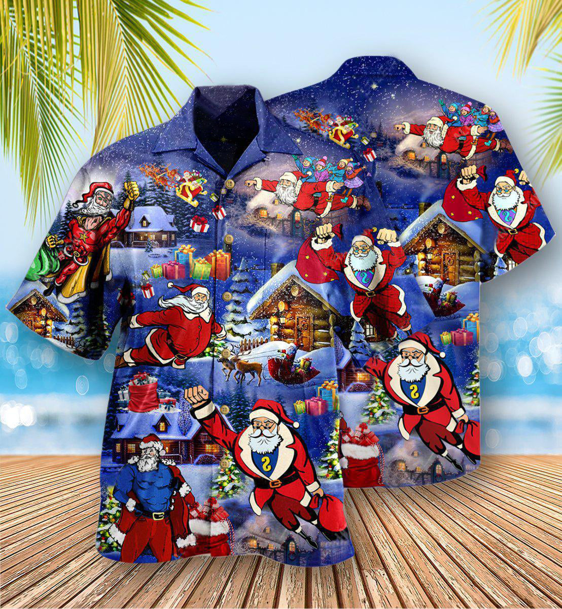 Christmas Flying Super Santa Hawaiian Shirt For Beach Parties And Weekend Getaways