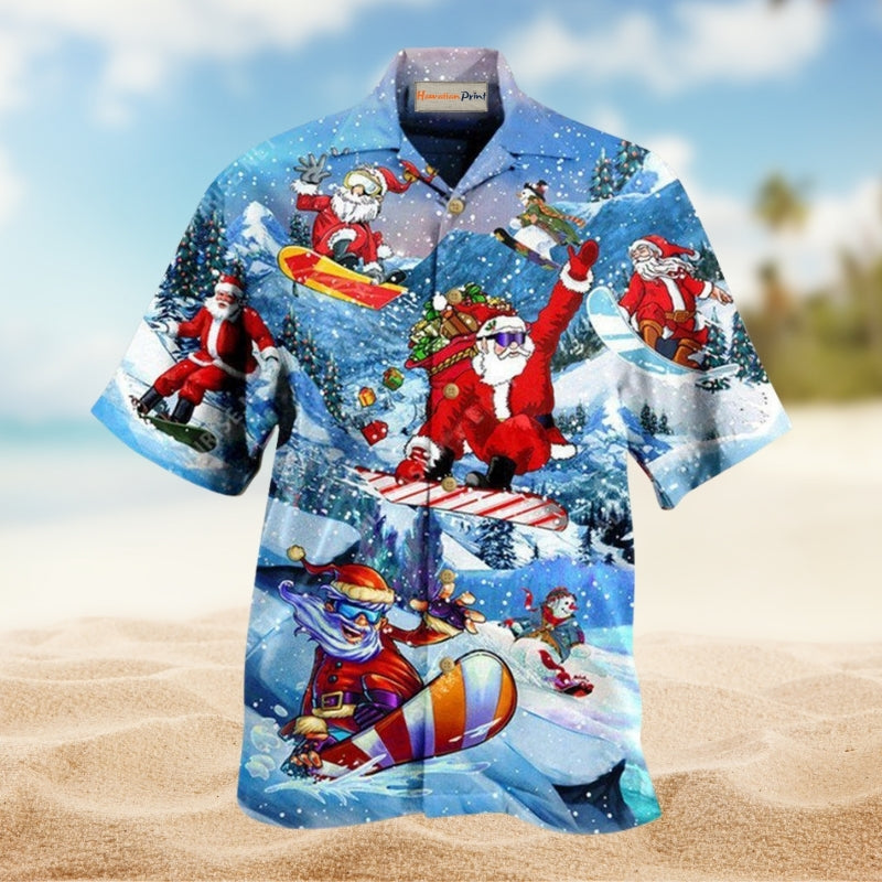 Christmas Close To Heaven Down To Earth Snowboarding Hawaiian Shirt For Beach Holidays And Everyday Casual Wear