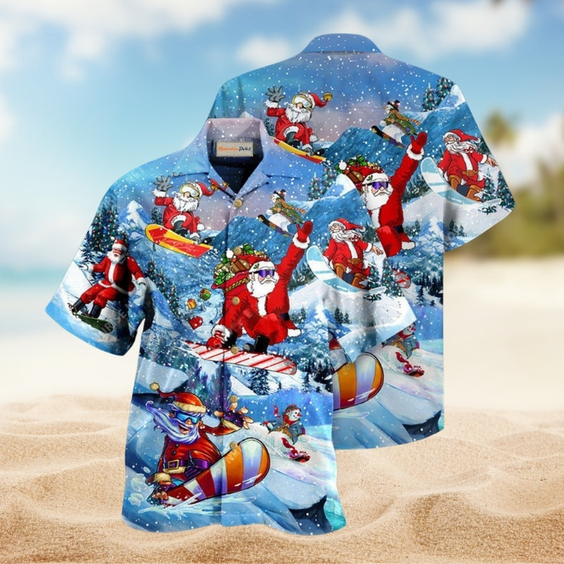 Christmas Close To Heaven Down To Earth Snowboarding Hawaiian Shirt For Beach Holidays And Everyday Casual Wear