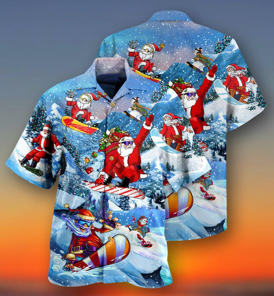 Earth Christmas Close Heaven Snowboarding Snow Hawaiian Shirt Pattern Detail For Vacation Travel And Daily Wear