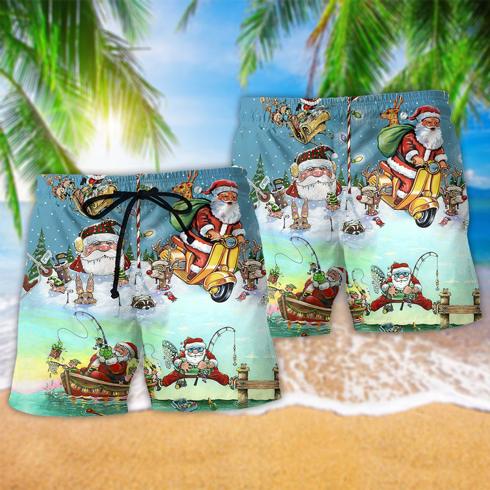 Christmas Cute Santa Beach Shorts Pattern View For Relaxed Vacation Styling