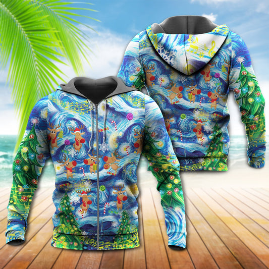 Happy Christmas Dancing Reindeer Hoodie For Festive Celebrations Seasonal Trips And Relaxed Winter Wear