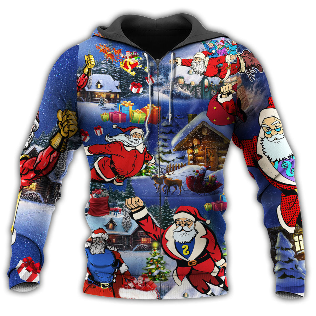 Dark Blue Flying Santa Hoodie For Seasonal Parties Casual Wear And Thoughtful Holiday Gifts