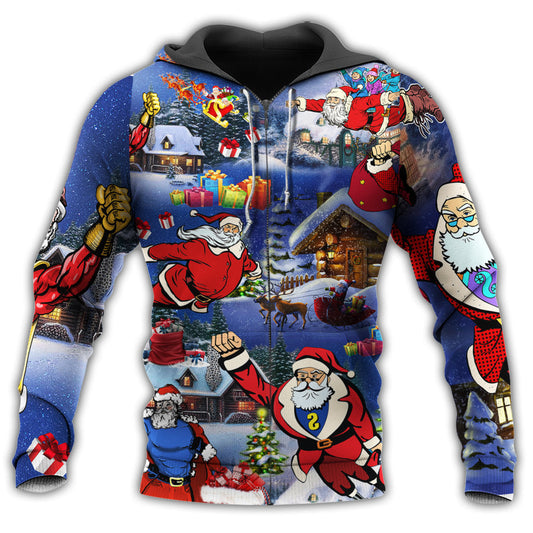 Dark Blue Flying Santa Hoodie For Seasonal Parties Casual Wear And Thoughtful Holiday Gifts