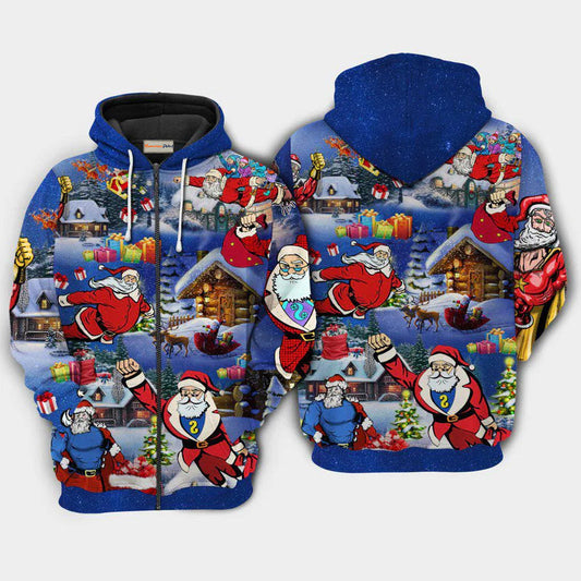 Christmas Flying Super Santa Hoodie For Festive Streetwear Winter Outings And Christmas Celebrations