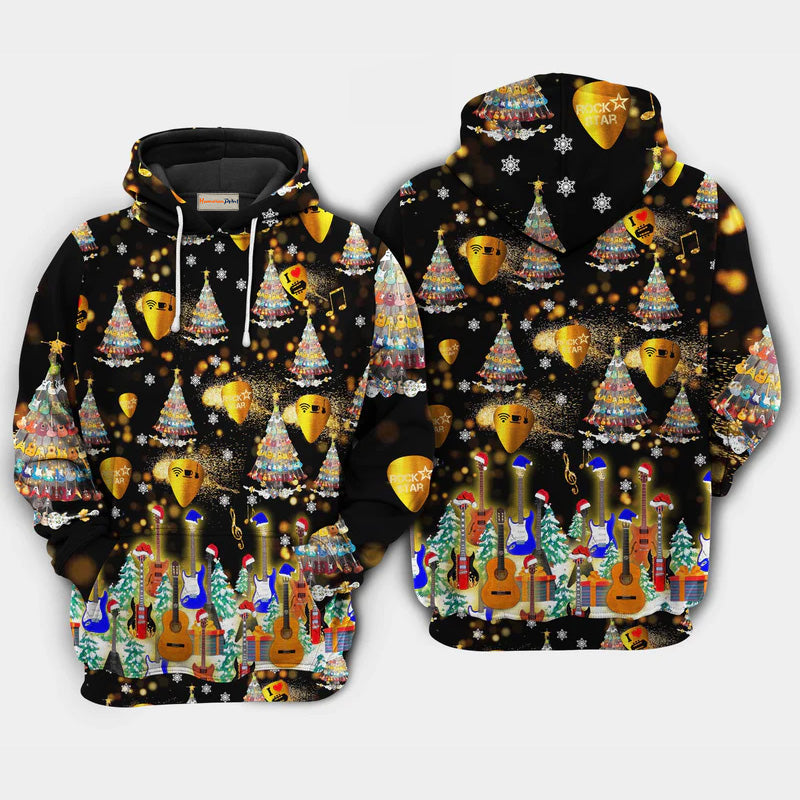 Happy Christmas Guitar Makes Hoodie For Winter Adventures Family Gatherings And Festive Everyday Style