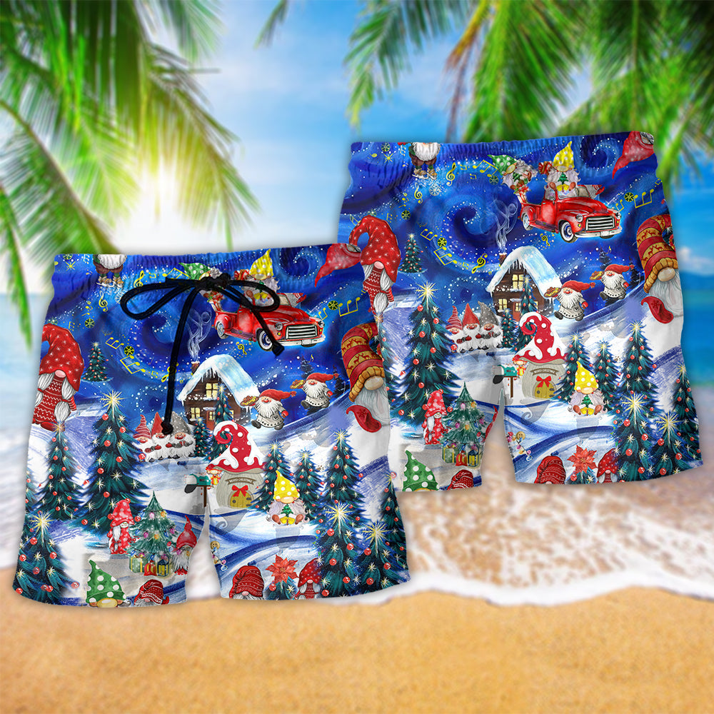 Christmas Hanging With My Gnomies Hawaiian Print Beach Shorts For Christmas Getaways