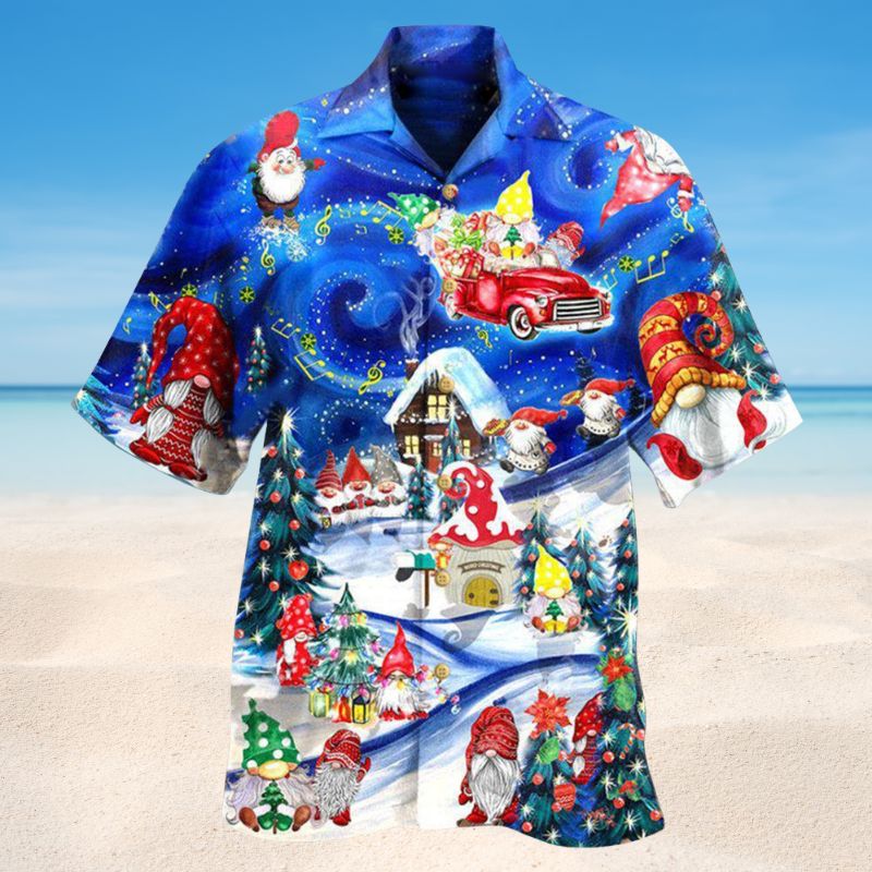 Festive Christmas Gnomes Hawaiian Shirt For Resort Events Seasonal Fun And Casual Warm Weather Style