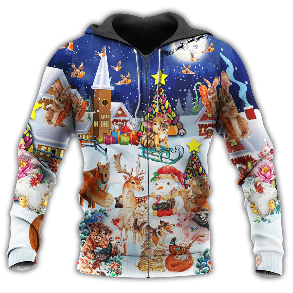 Happy Christmas Animals Night Hoodie For Holiday Parties Weekend Outings And Cheerful Gift Giving