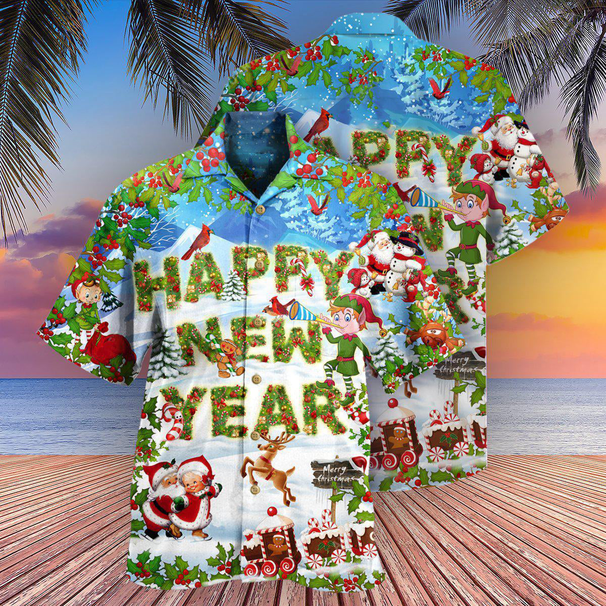 Happy Christmas New Year Snow Hawaiian Shirt For Poolside Relaxation And Sunny Getaways