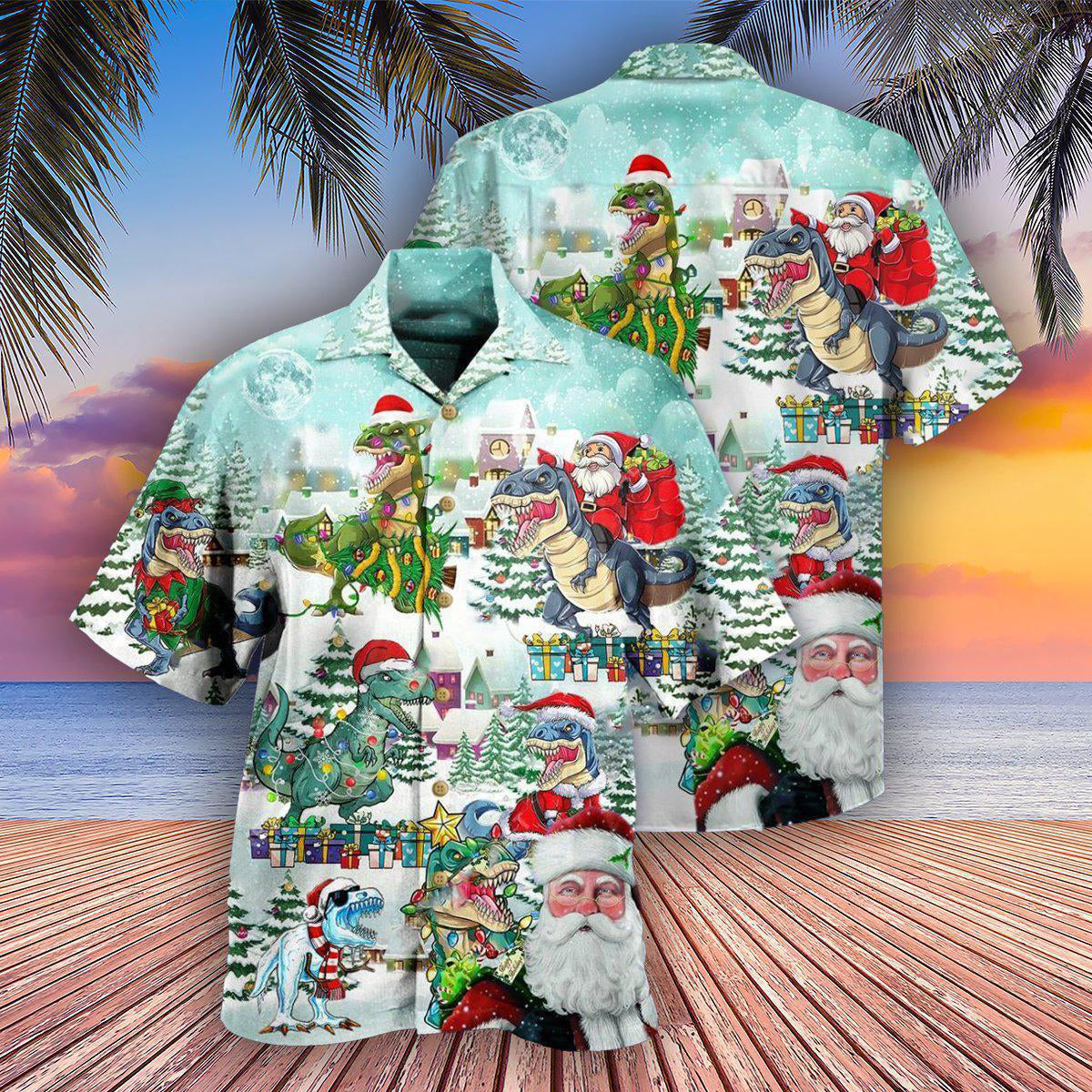Christmas Roarsome Snow Hawaiian Shirt For Beach Parties And Weekend Getaways