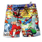 Christmas Jumping On Skateboard Hawaiian Print Beach Shorts For Festive Vacation Wear