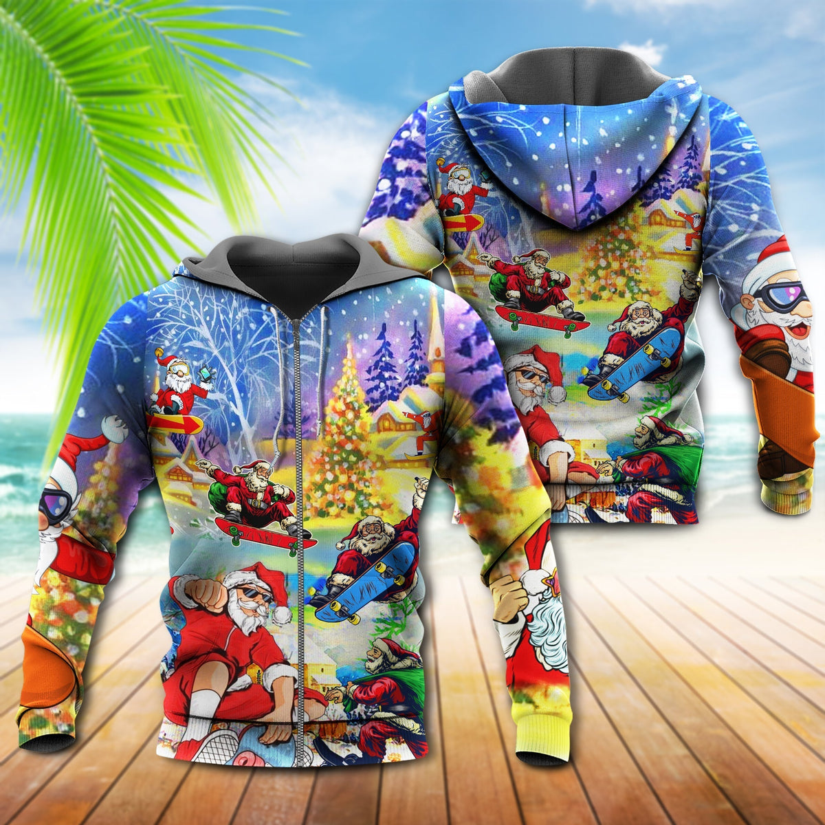 Christmas Skateboard Fun Hoodie For Festive Streetwear Winter Outings And Christmas Celebrations