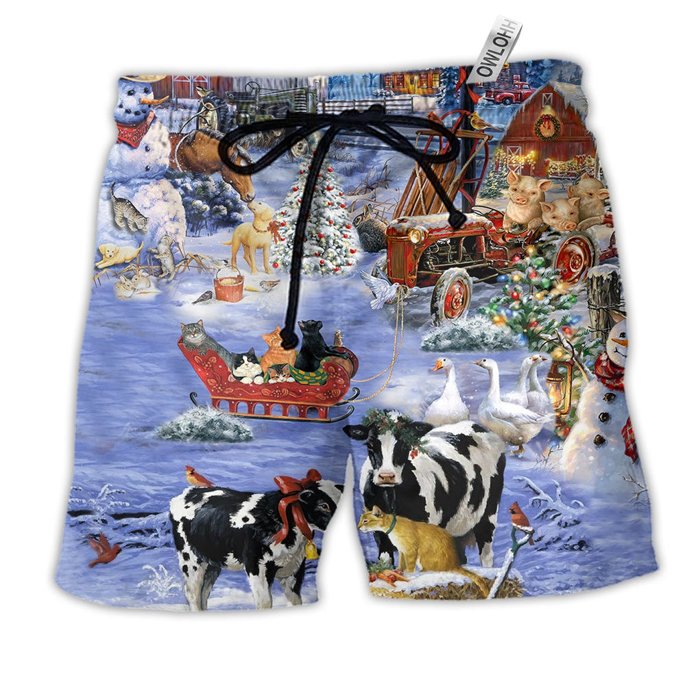 Christmas Love Farm Funny Hawaiian Print Beach Shorts For Festive Vacation Wear