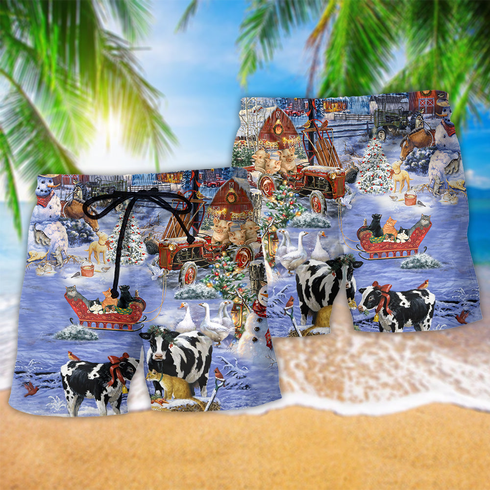 Christmas Love Farm Funny Hawaiian Print Beach Shorts For Festive Outdoor Style