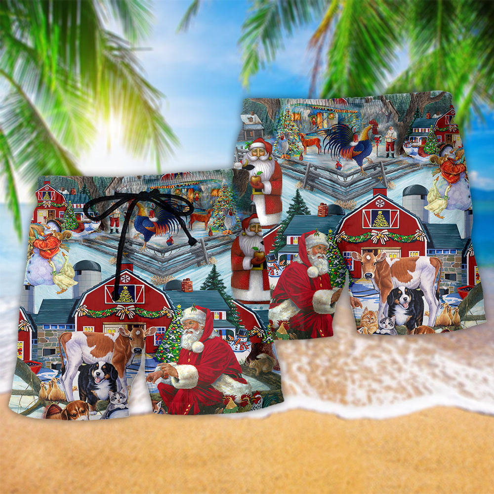Christmas Santa Animals Beach Shorts Pattern Detail For Vacation Style And Bright Summer Outfits