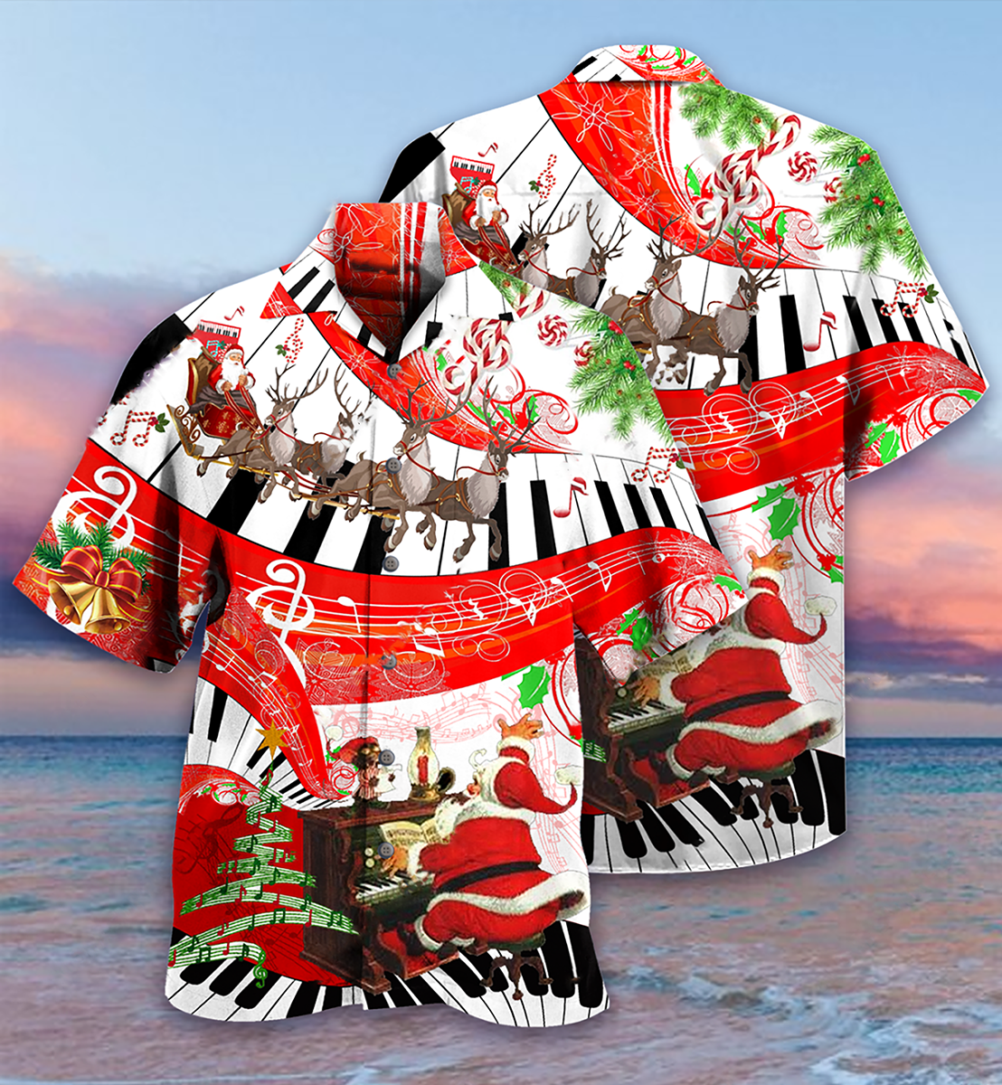 Christmas Piano Hawaiian Shirt With All Over Print For Coastal Trips Outdoor Events And Relaxed Summer Wear