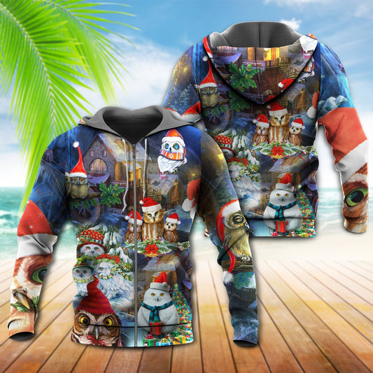 Christmas Love Owls Happiness Hoodie For Seasonal Parties Casual Wear And Thoughtful Holiday Gifts