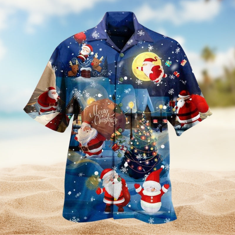 Christmas Santa Hawaiian Shirt For Coastal Travel, Casual Events, And Comfortable Summer Wear