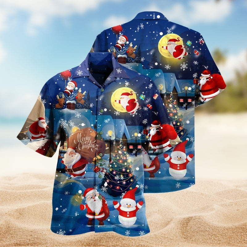 Christmas Santa Hawaiian Shirt For Coastal Travel, Casual Events, And Comfortable Summer Wear