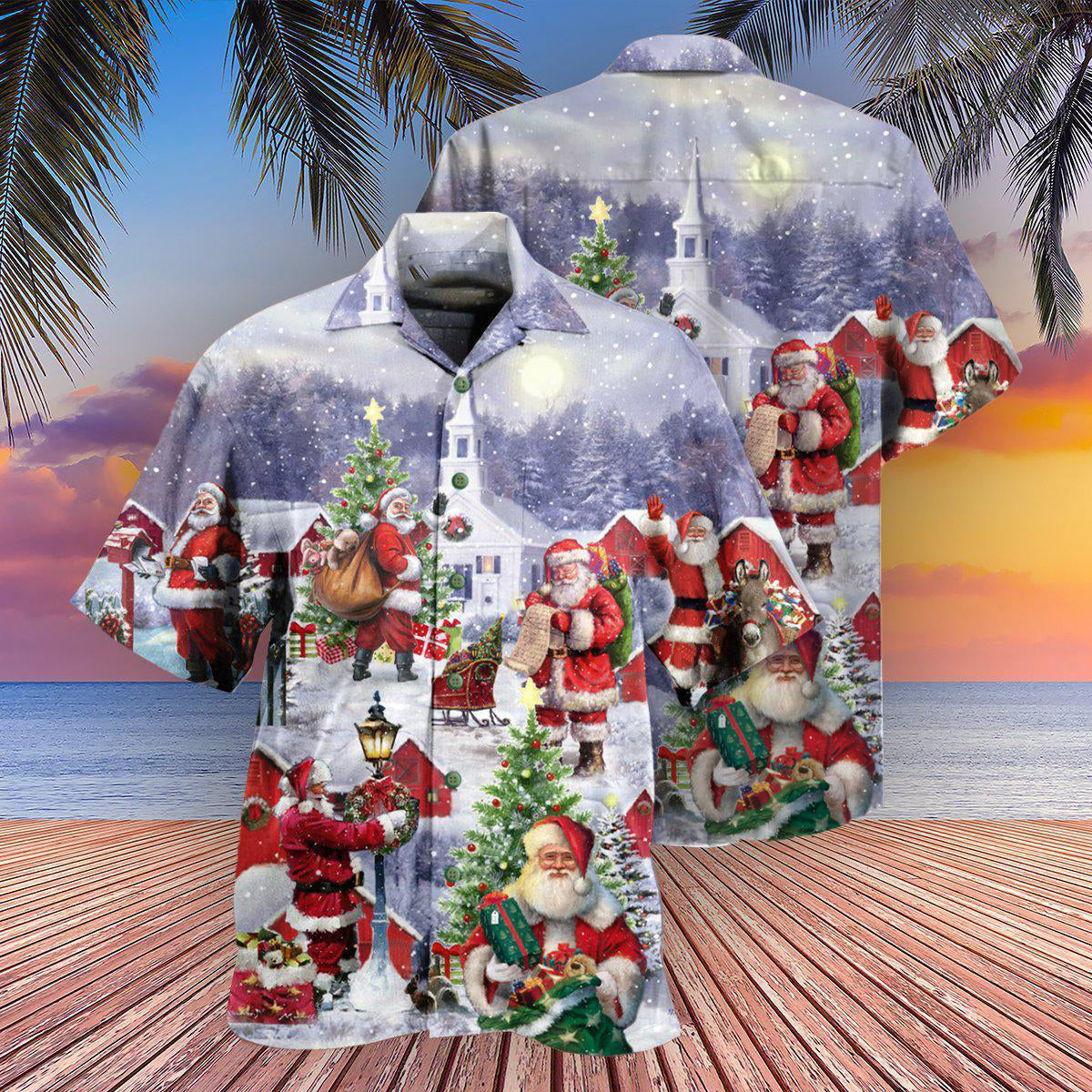 Festive Christmas Hawaiian Shirt Pattern Detail For Vacation Travel And Daily Wear
