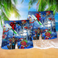 Christmas Night With Skull Hawaiian Print Beach Shorts For Seasonal Summer Travel