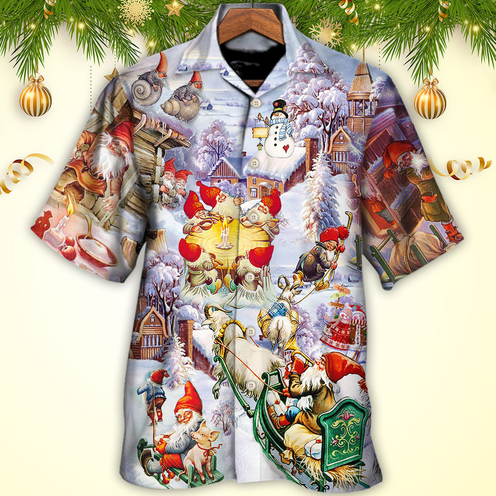 Gnome Christmas Santa Snow Hawaiian Shirt Pattern View For Relaxed Warm Weather Outfits