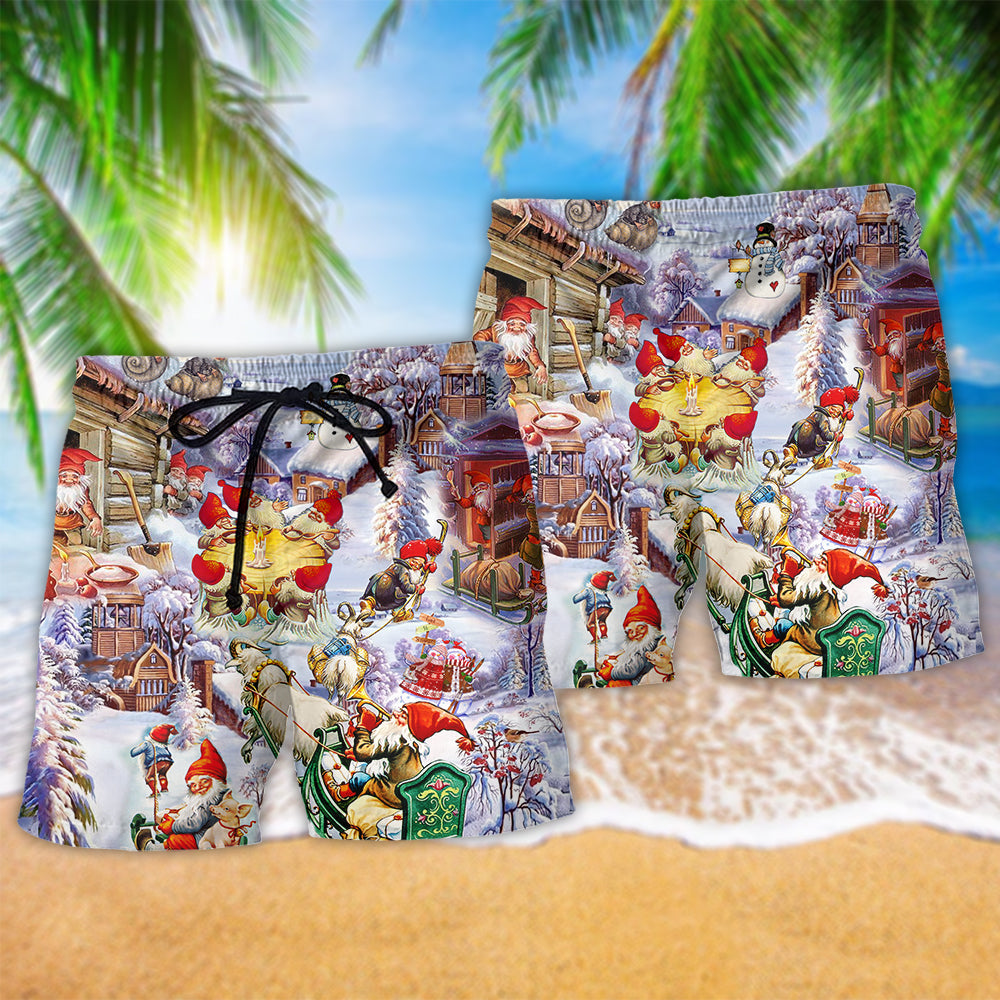 Christmas Oh Santa Claus Gnomes Snow Hawaiian Beach Shorts For Warm Weather Celebrations