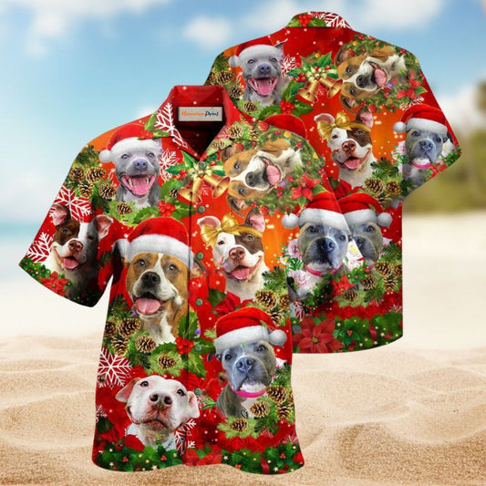 Christmas Pitbull Family Hawaiian Shirt For Christmas Gatherings, Resort Trips, And Cheerful Seasonal Style