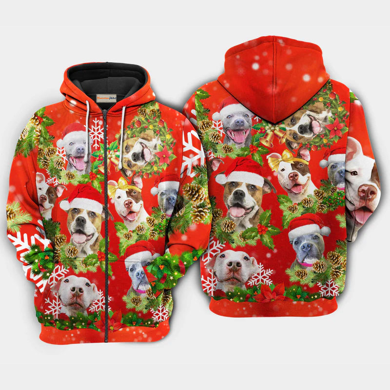 Christmas Pitbulls Family Hoodie For Christmas Events Holiday Travel And Comfortable Casual Outfits