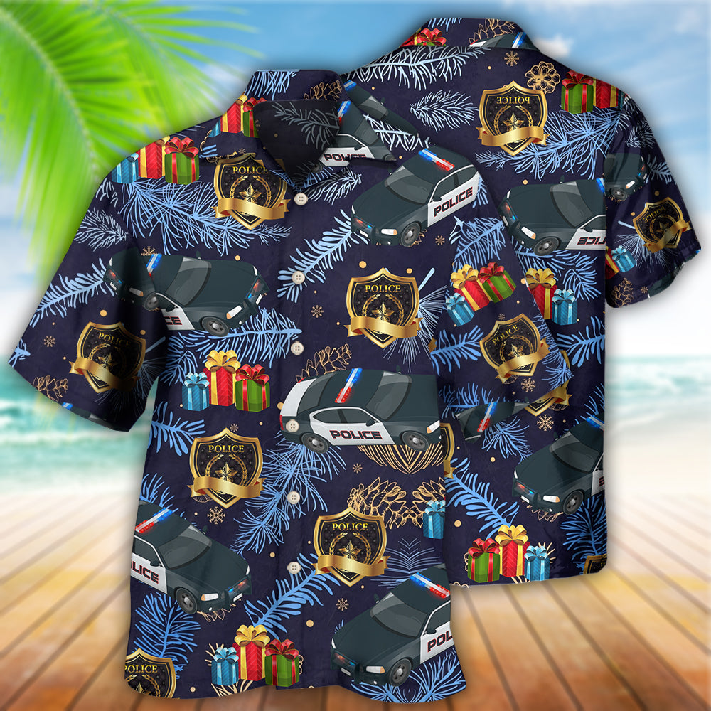 Christmas Police Officer Hawaiian Shirt With All Over Print For Tropical Holiday Resort Parties And Everyday Style