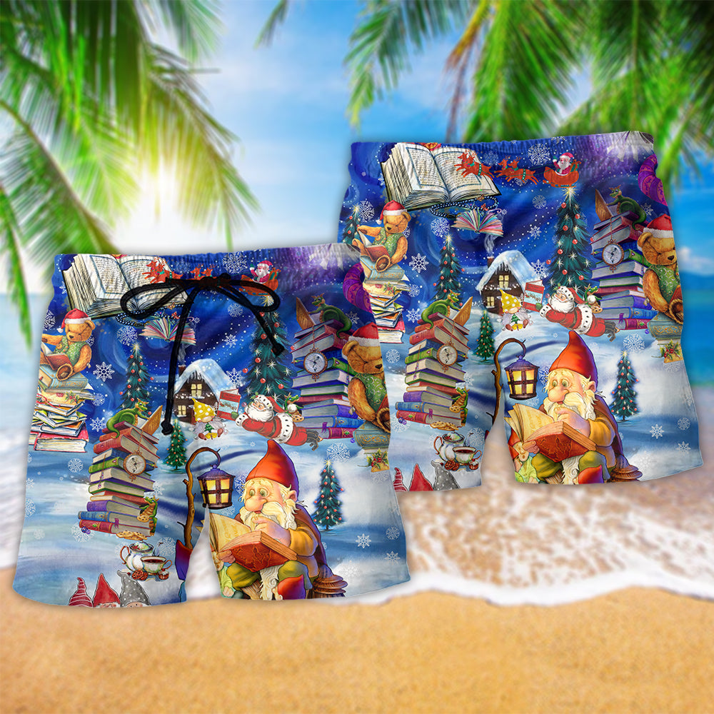 Christmas Reading Makes Me Happy Beach Shorts Pattern View For Weekend Trips And Outdoor Activities