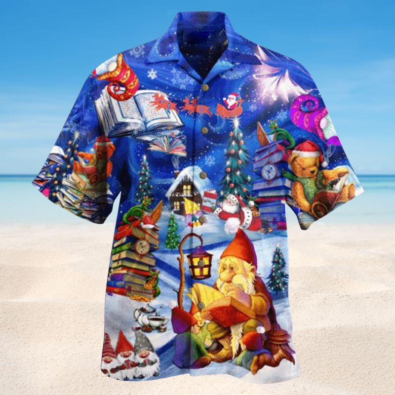 Christmas Reading Book Hawaiian Shirt For Winter Celebrations, Beach Travel, And Relaxed Holiday Wear