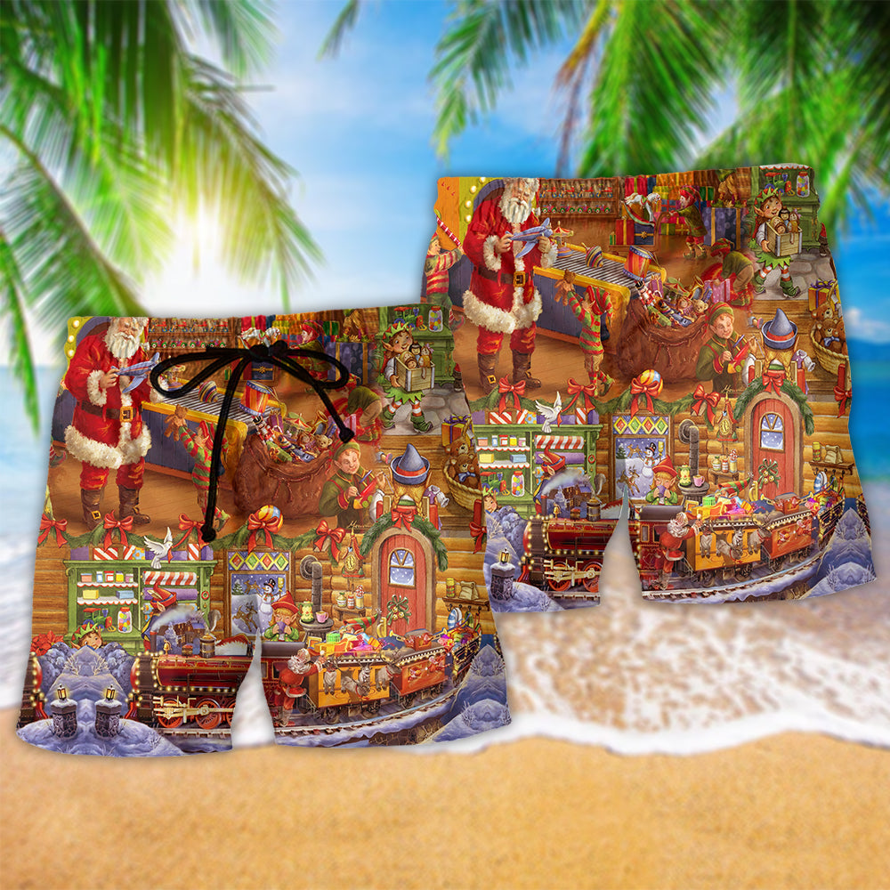 Christmas Santa Happiness Beach Shorts Design Detail For Resort And Beach Day Style