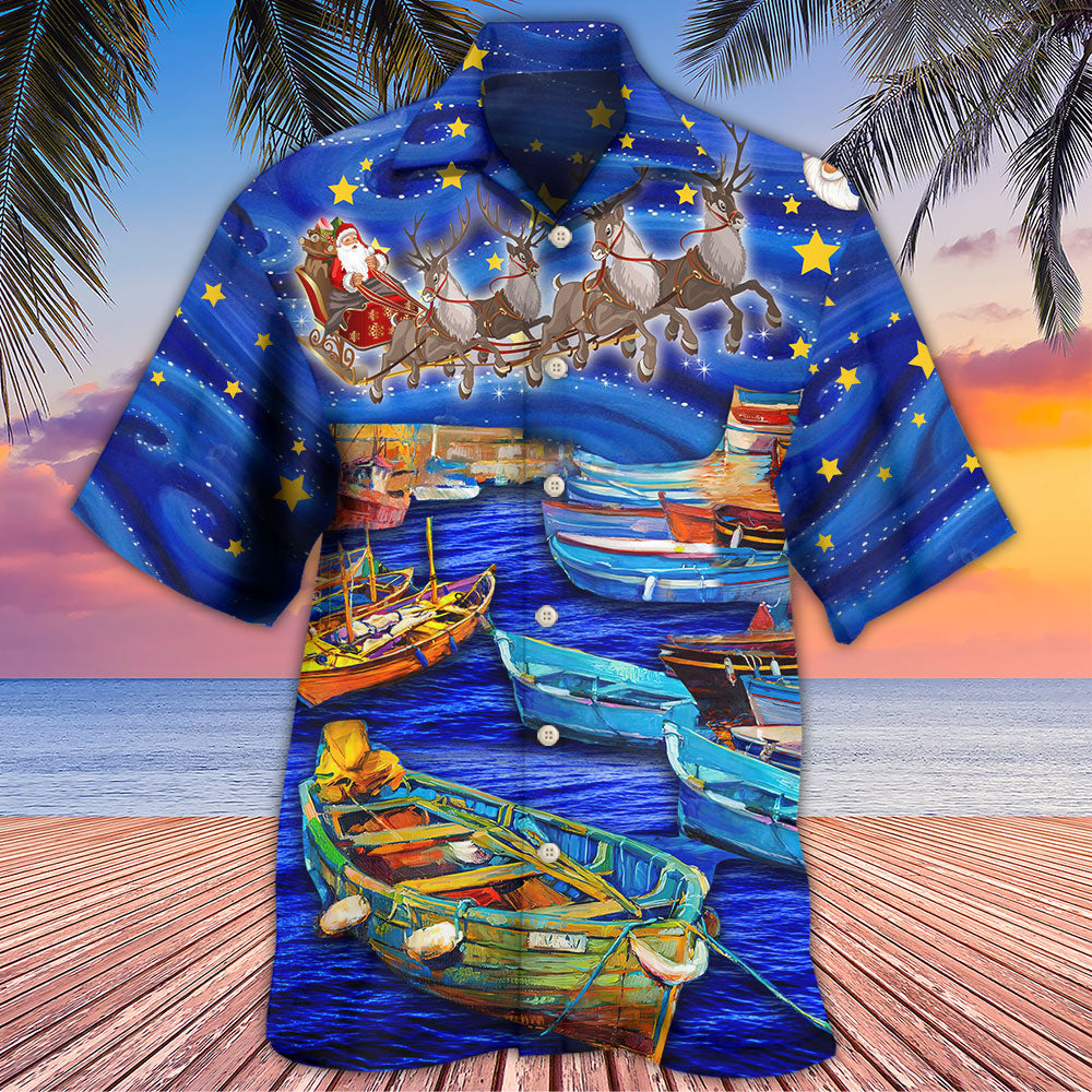 Christmas Boat Hawaiian Shirt With All Over Print For Tropical Holiday Resort Parties And Everyday Style