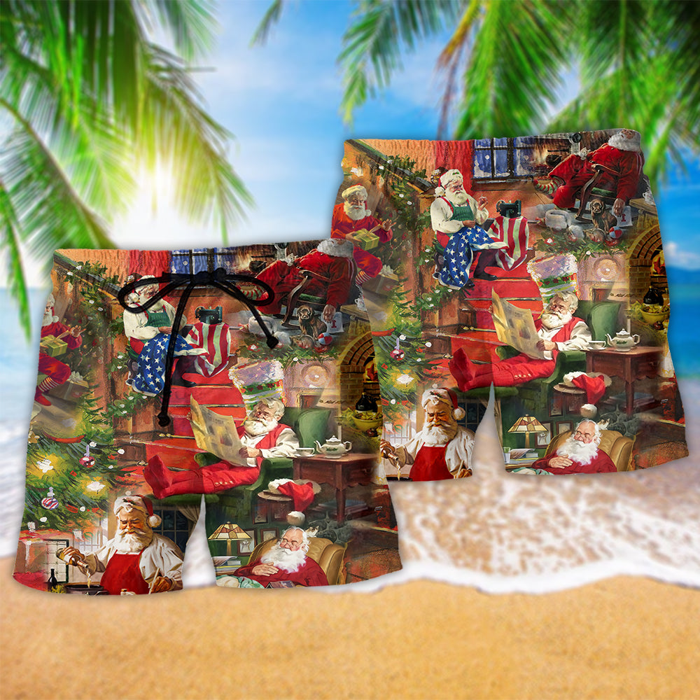 Santa Christmas Beach Shorts Pattern Detail For Relaxed Weekends And Vacation Ready Style