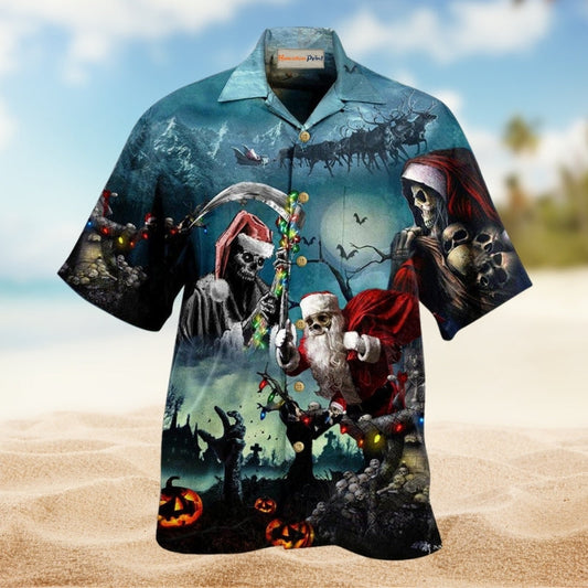 Christmas Santa Claus Skull Hawaiian Shirt For Summer Vacation Beach Travel And Relaxed Casual Wear