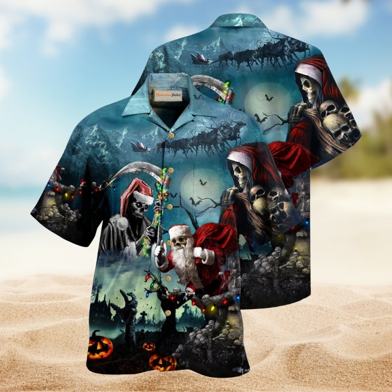 Christmas Santa Claus Skull Hawaiian Shirt For Summer Vacation Beach Travel And Relaxed Casual Wear