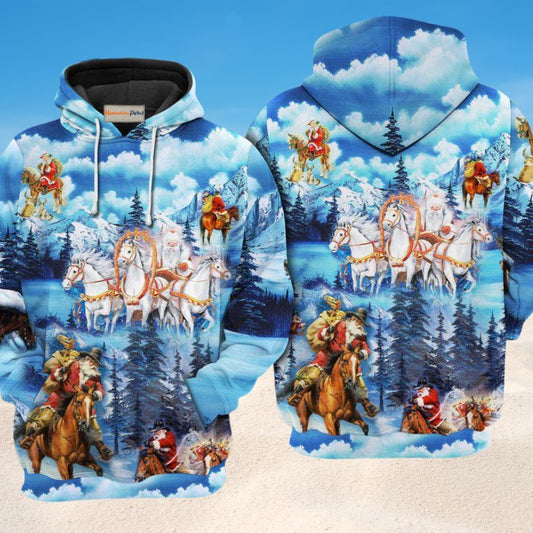 Christmas Santa Horse Sky Hoodie For Festive Family Moments Winter Wear And Holiday Gift Ideas