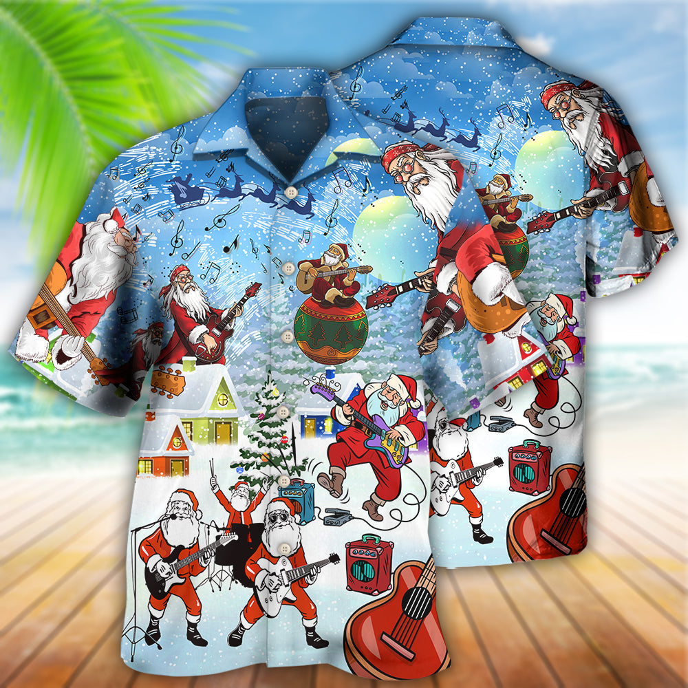 Music Christmas Santa Guitar Hawaiian Shirt For Poolside Relaxation And Sunny Getaways