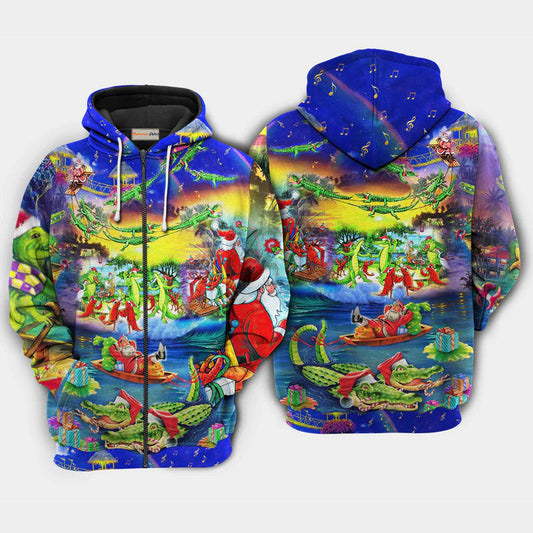 Christmas Santa Riding Alligator Holiday Hoodie For Christmas Events Holiday Travel And Comfortable Casual Outfits