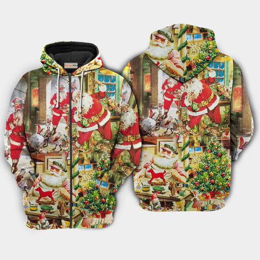 Christmas Santa Toy Workshop Holiday Hoodie For Festive Celebrations Seasonal Trips And Relaxed Winter Wear