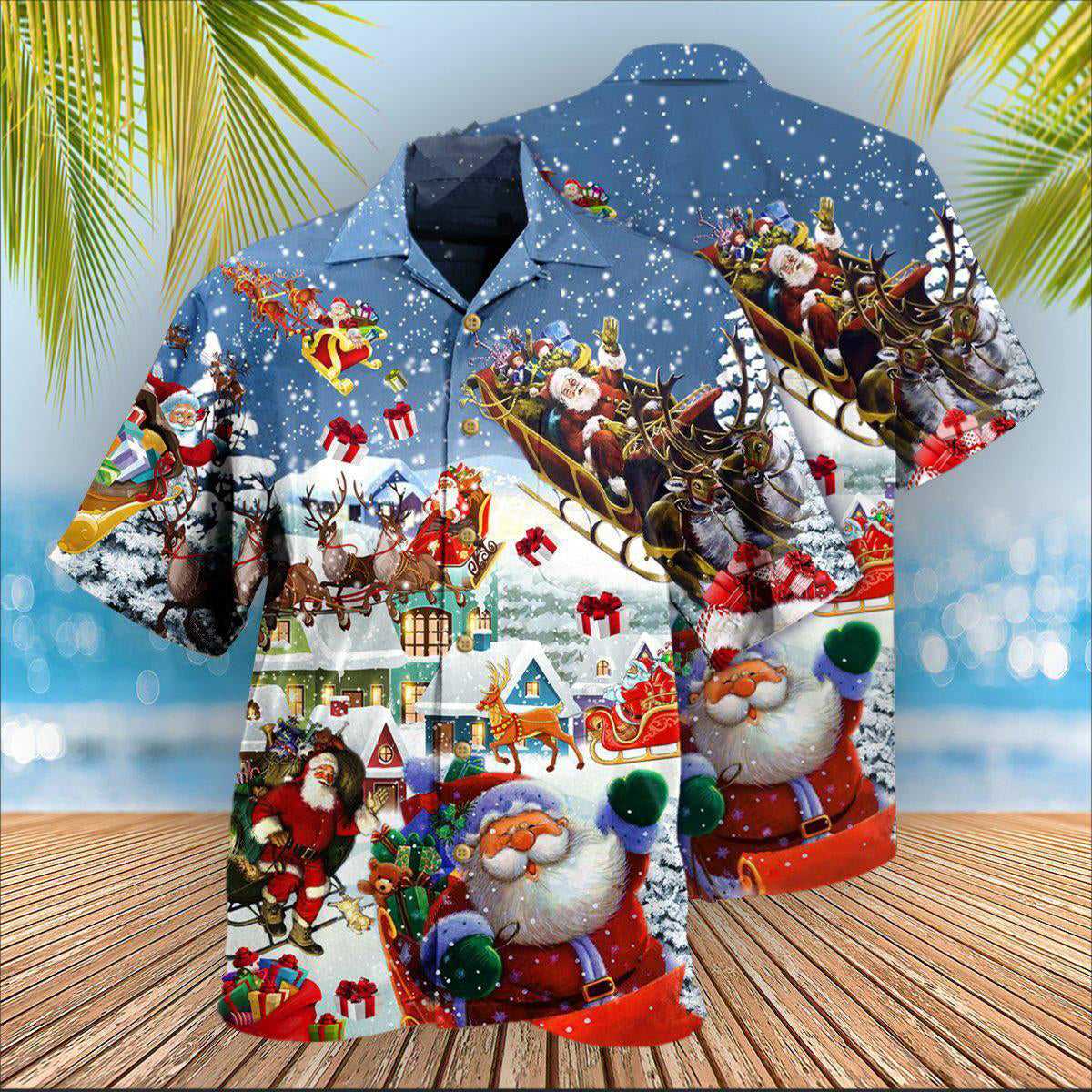 Christmas Hi Santa's Sleigh Snow Hawaiian Shirt For Beach Parties And Weekend Getaways