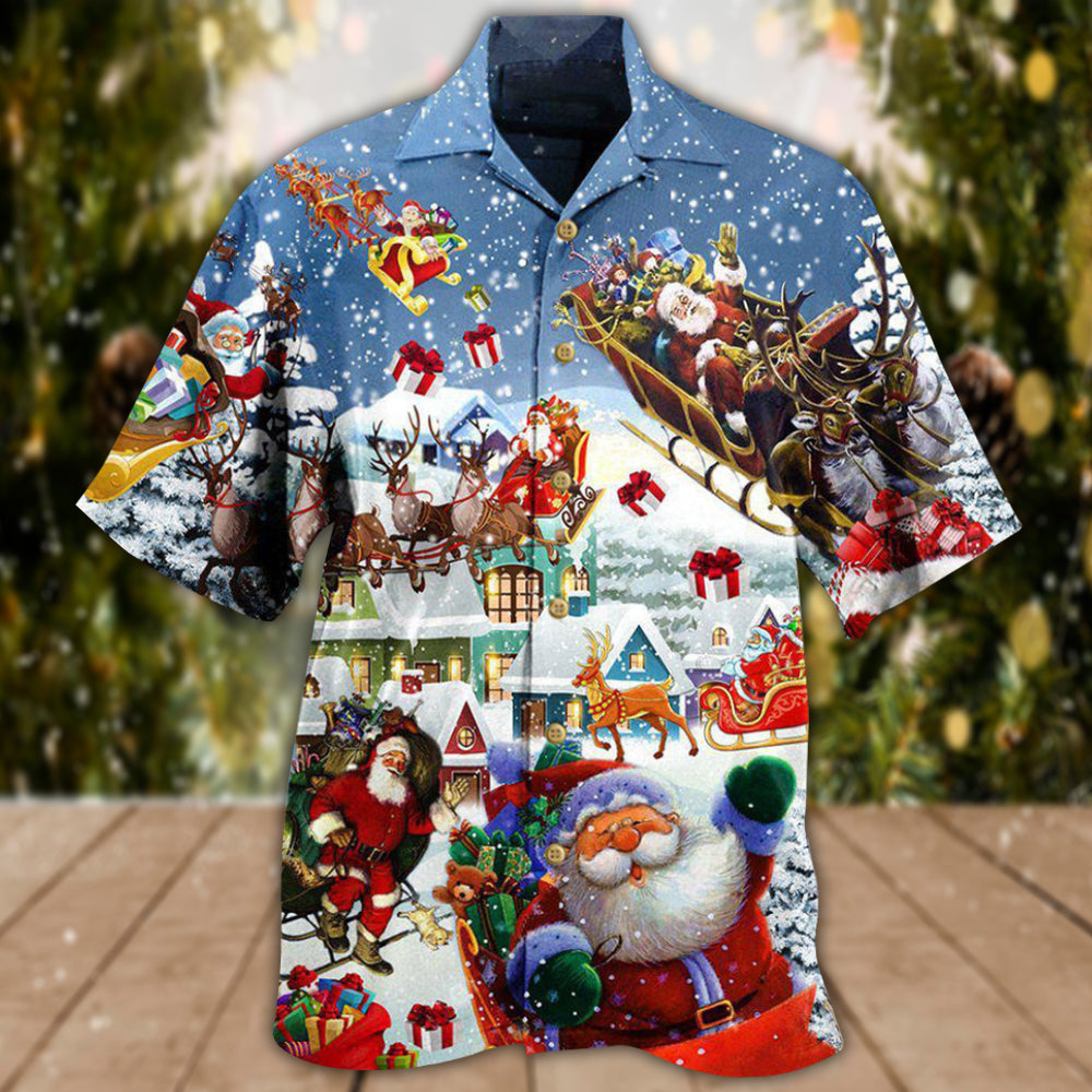 Christmas Hi Santa's Sleigh Snow Hawaiian Shirt Pattern Detail For Vacation Travel And Daily Wear
