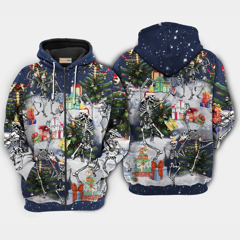 Happy Christmas Skull Dancing Hoodie For Christmas Gatherings Outdoor Trips And Relaxed Seasonal Style