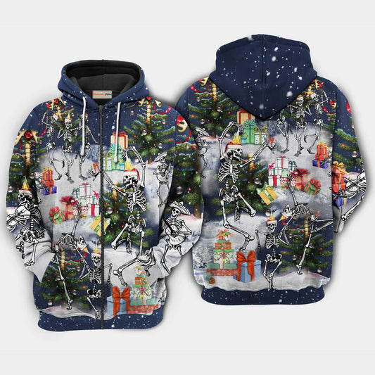 Happy Christmas Skull Dancing Hoodie For Christmas Gatherings Outdoor Trips And Relaxed Seasonal Style