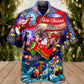Festive Christmas Spreading Santa Hawaiian Shirt Pattern Detail For Vacation Travel And Daily Wear